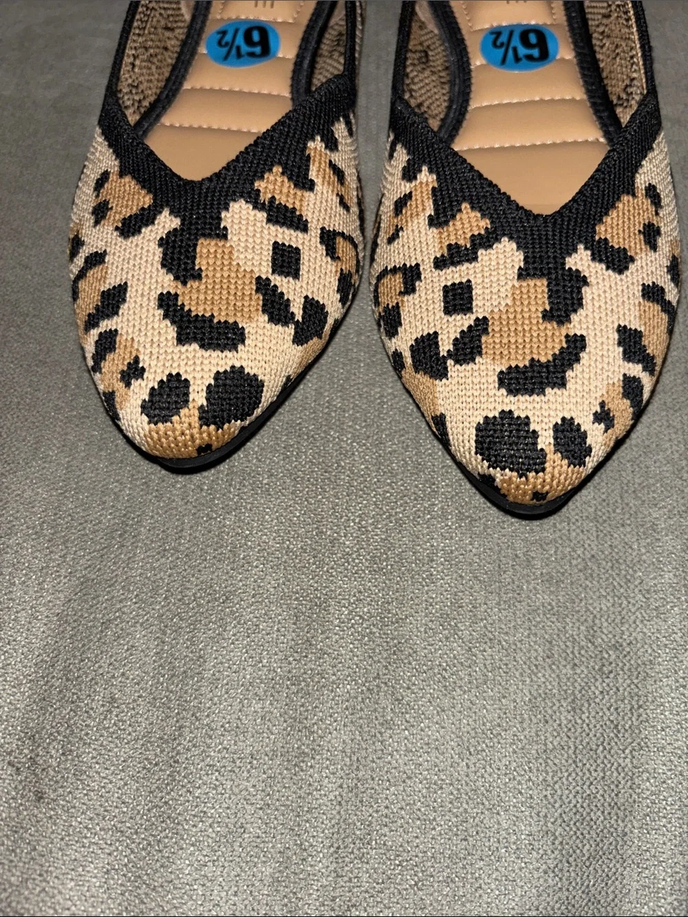 Rachel Zoe Beige and Black Leopard Pointed Toe Ballet Flats